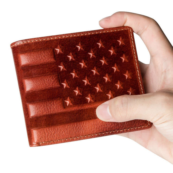 Cartera de cuero con la bandera patriótica de Estados Unidos en relieve