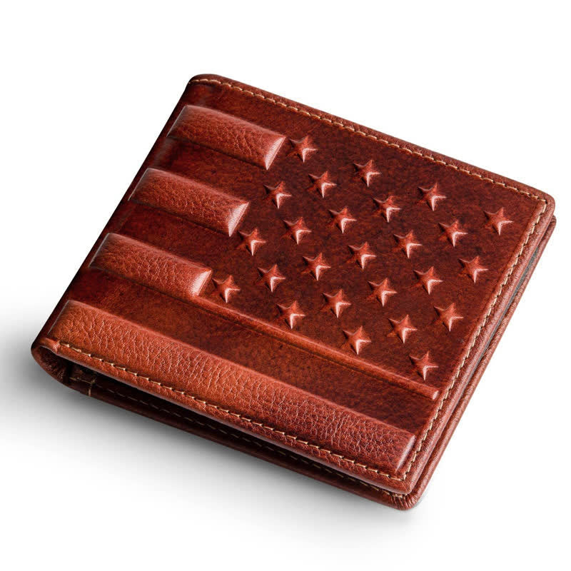 Cartera de cuero con la bandera patriótica de Estados Unidos en relieve