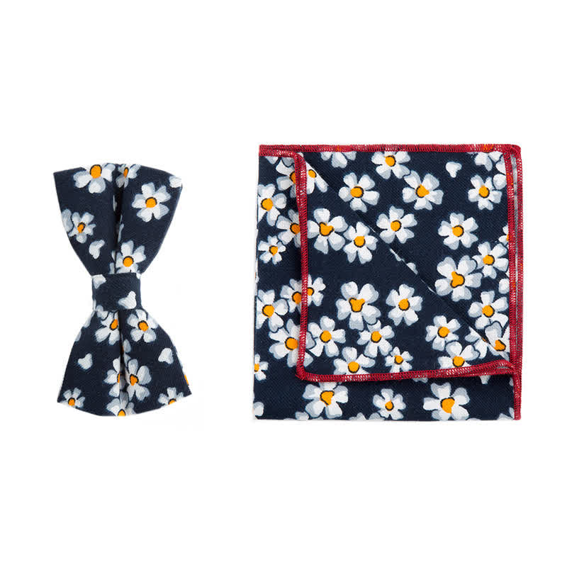 Conjunto de 2 pañuelos y pajaritas de algodón con flores para hombre