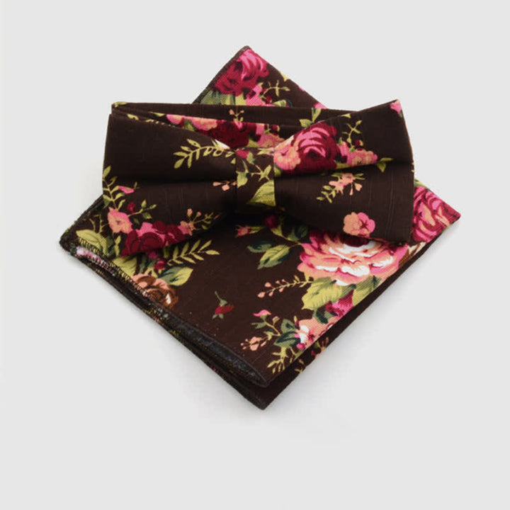Conjunto de 2 pajaritas y pañuelos de algodón con estampado de flores de cachemira para hombre