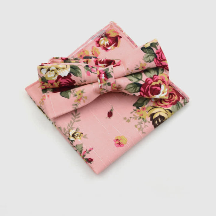 Conjunto de 2 pajaritas y pañuelos de algodón con estampado de flores de cachemira para hombre