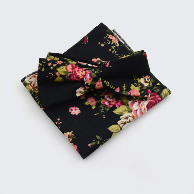Conjunto de 2 pajaritas y pañuelos de algodón con estampado de flores de cachemira para hombre