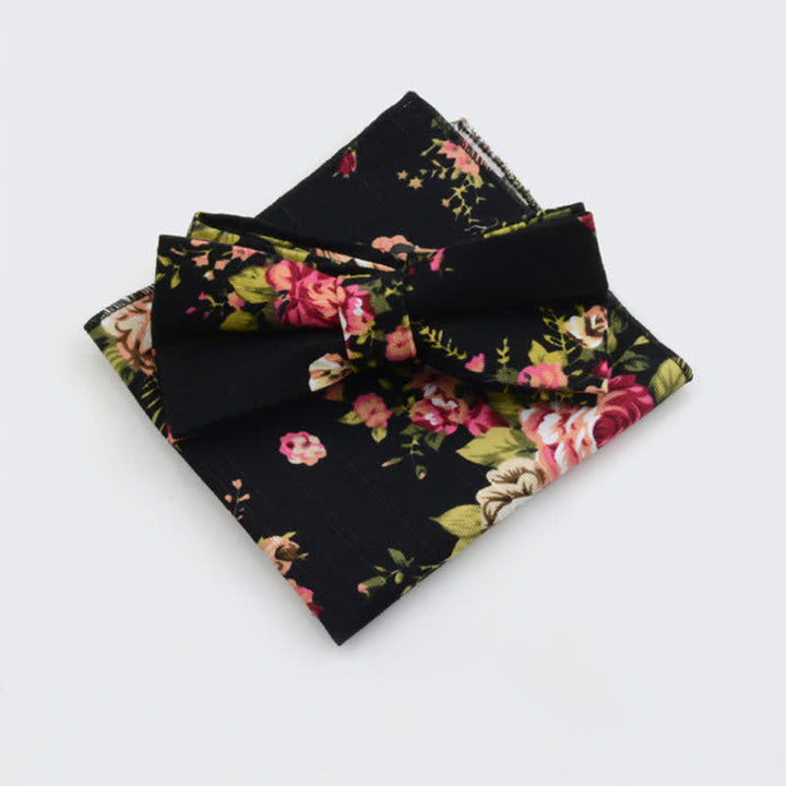 Conjunto de 2 pajaritas y pañuelos de algodón con estampado de flores de cachemira para hombre