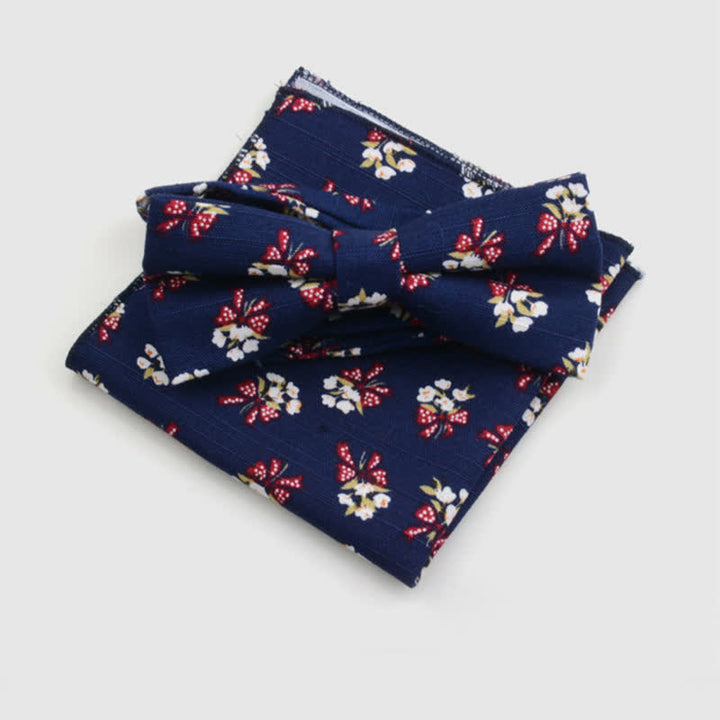 Conjunto de 2 pajaritas y pañuelos de algodón con estampado de flores de cachemira para hombre