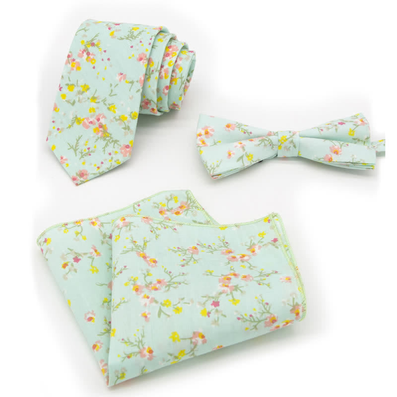 Conjunto de 3 corbatas de lazo de algodón con estampado de cachemira y flores para hombre