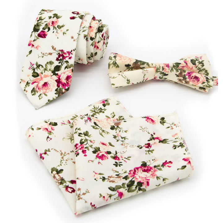 Conjunto de 3 corbatas de lazo de algodón con estampado de cachemira y flores para hombre
