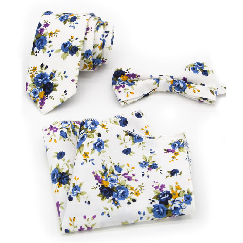 Conjunto de 3 corbatas de lazo de algodón con estampado de cachemira y flores para hombre