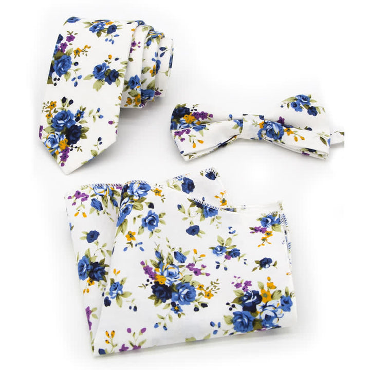 Conjunto de 3 corbatas de lazo de algodón con estampado de cachemira y flores para hombre