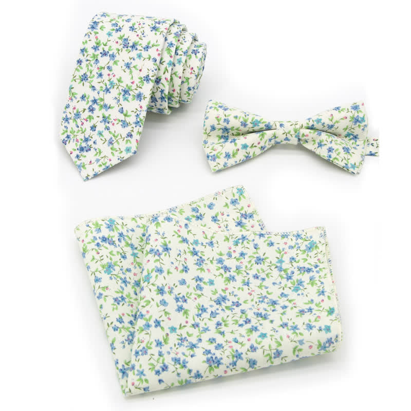 Conjunto de 3 corbatas de lazo de algodón con estampado de cachemira y flores para hombre