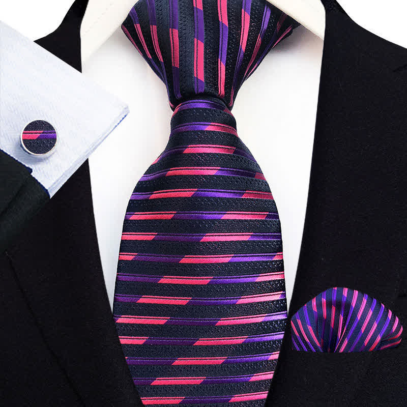 Conjunto de 3 corbatas de rayas rosas y moradas para hombre