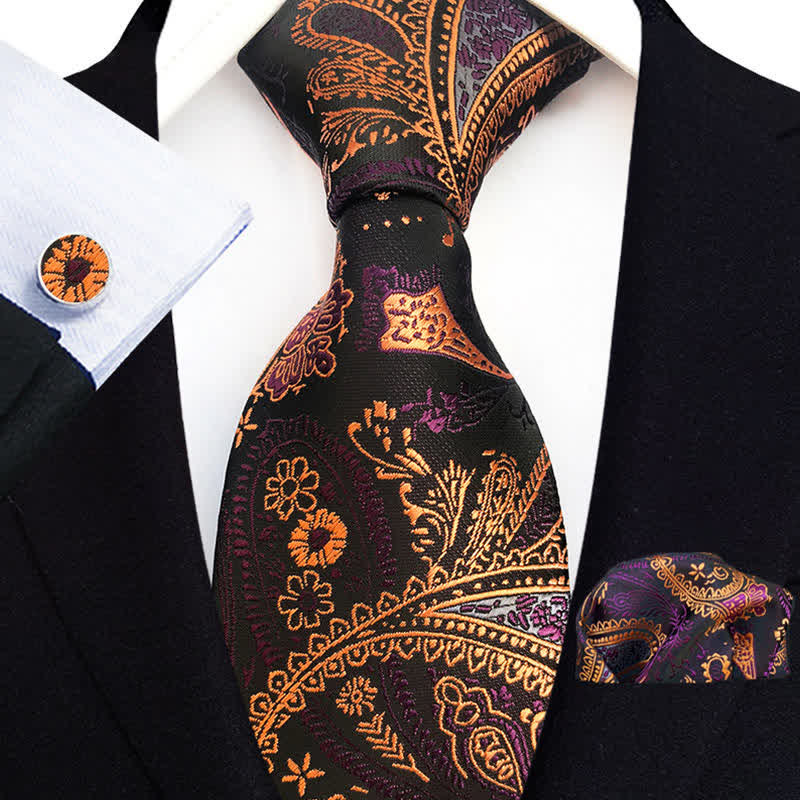 Conjunto de 3 corbatas con estampado de cachemira en tonos naranja, dorado y morado para hombre
