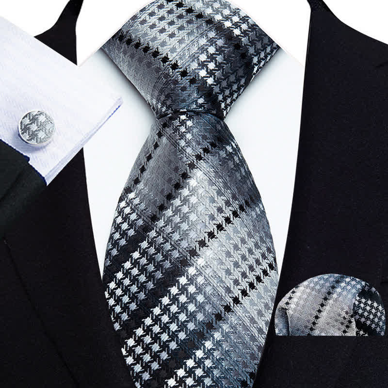 Conjunto de 3 corbatas de rayas grises y negras para hombre