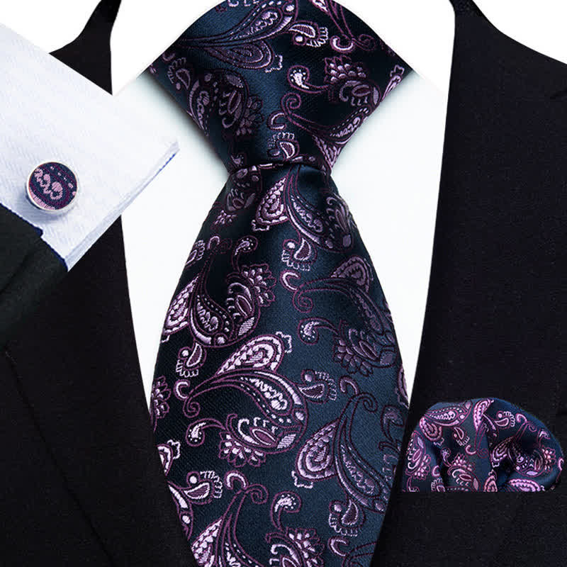 Conjunto de 3 corbatas con estampado de cachemira sutil en morado y azul marino para hombre