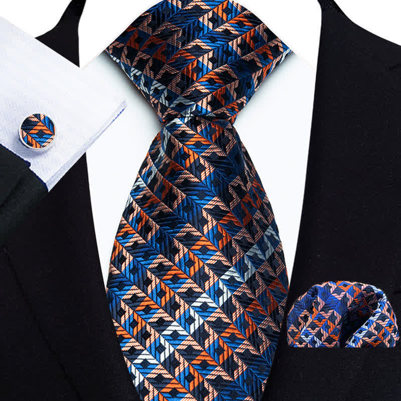 Conjunto de 3 corbatas de rayas irregulares a cuadros azules y naranjas para hombre