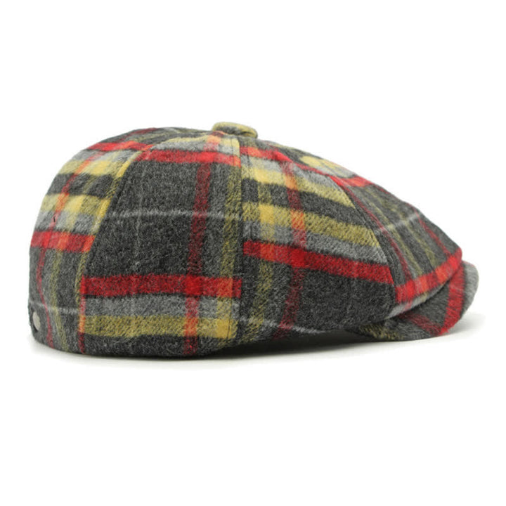 Gorra de repartidor de periódicos tradicional de ocho paneles a cuadros, boina británica