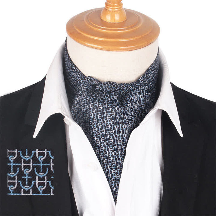 Corbata Ascot con patrones entrelazados de timón náutico azul y blanco