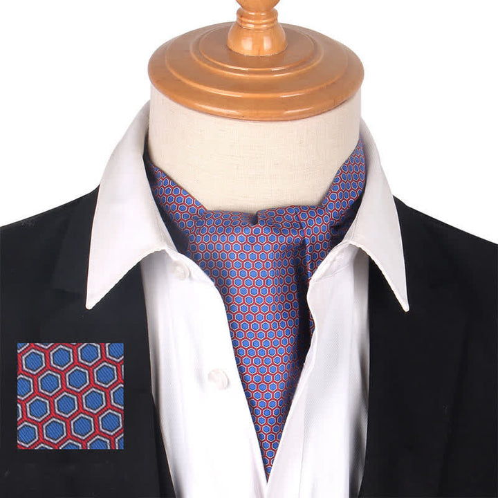 Corbata Ascot gris y morada con estampado geométrico hexagonal