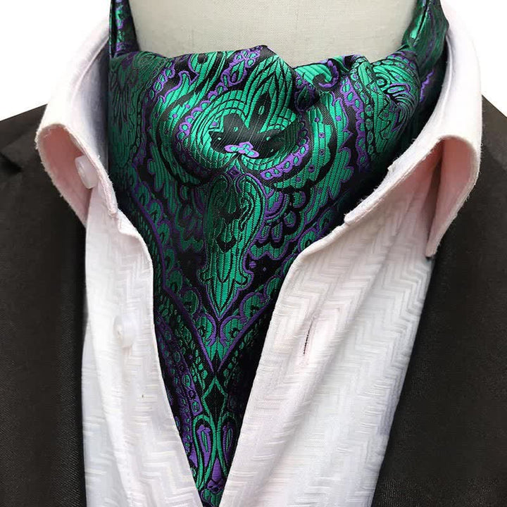 Corbata Ascot con estampado Paisley verde y morado de fantasía mágica