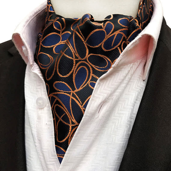 Corbata Ascot con estampado de líneas caóticas abstractas en negro y naranja