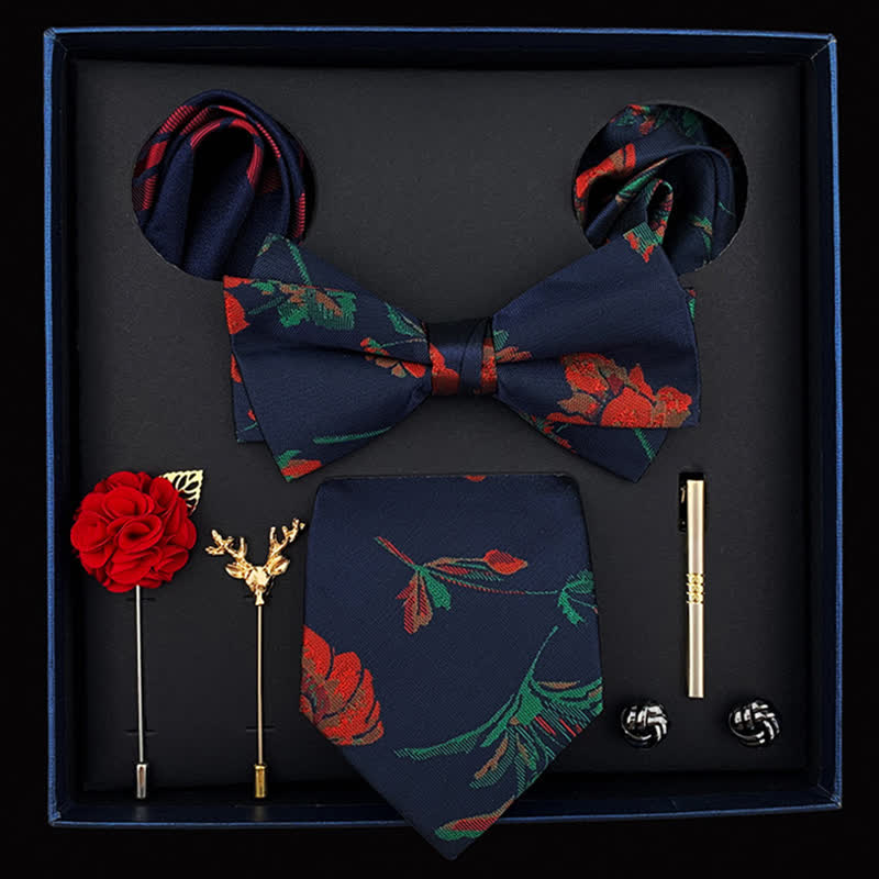 Caja de regalo con 8 pajaritas azules y rojas con rosas encantadoras para hombre