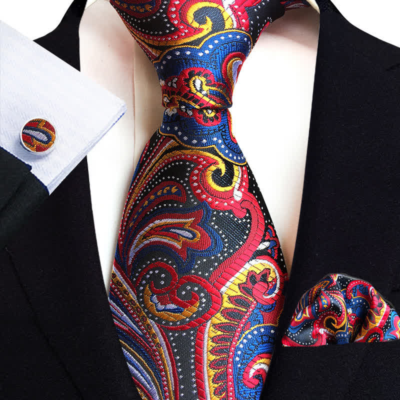 Conjunto de 3 corbatas negras con estampado de cachemira para hombre, amarillas y azules