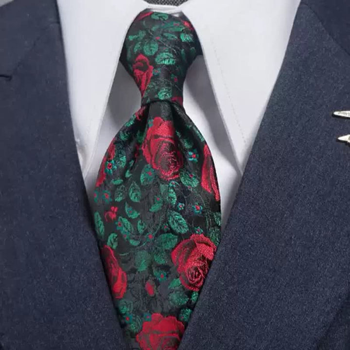 Pajarita para hombre con estampado de hojas verdes y rosas rojas