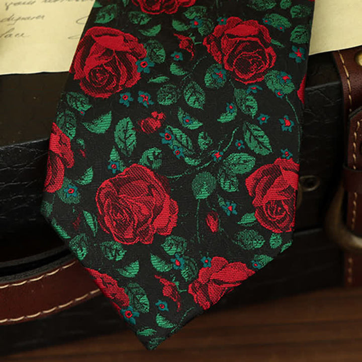 Pajarita para hombre con estampado de hojas verdes y rosas rojas