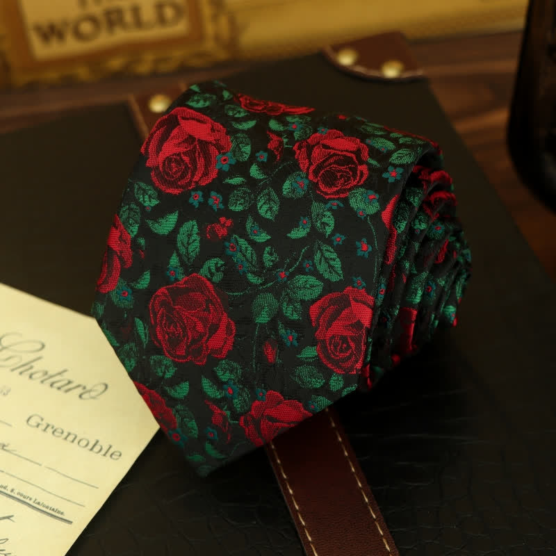 Pajarita para hombre con estampado de hojas verdes y rosas rojas