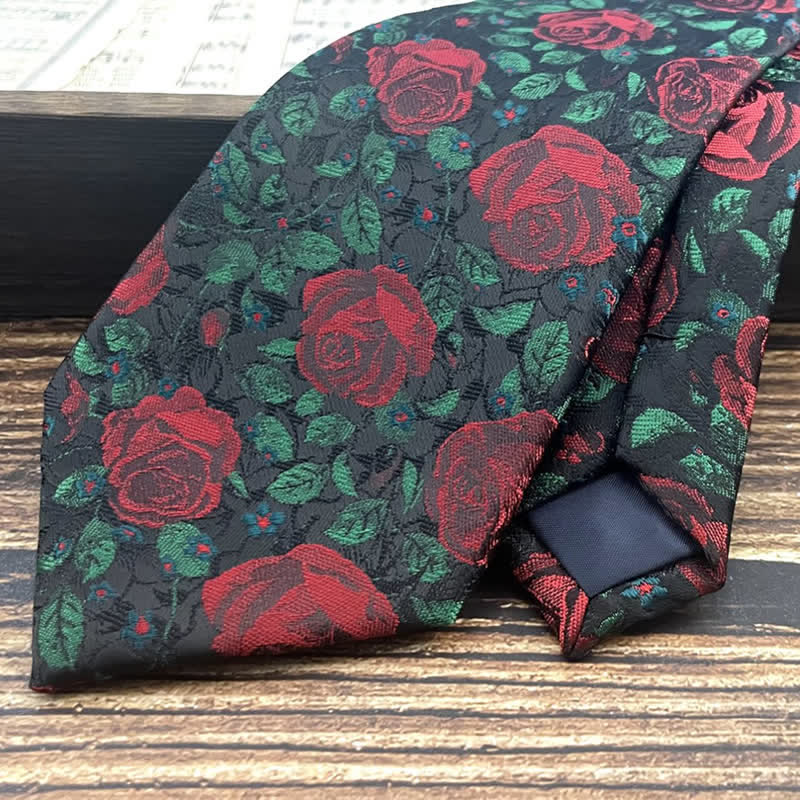Pajarita para hombre con estampado de hojas verdes y rosas rojas