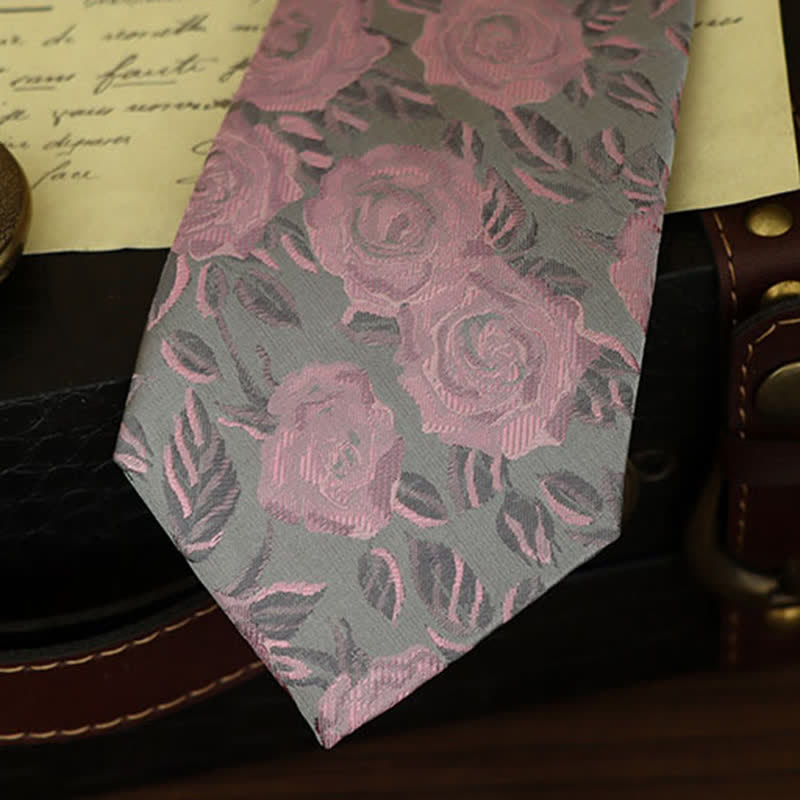 Pajarita para hombre con estampado floral de rosas en gris y rosa