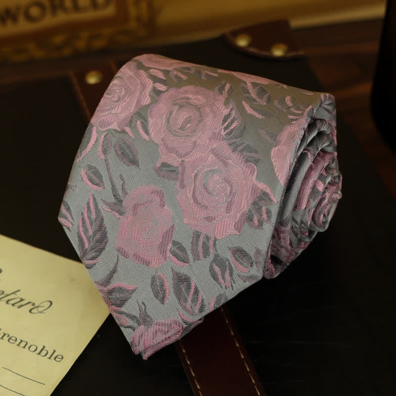 Pajarita para hombre con estampado floral de rosas en gris y rosa