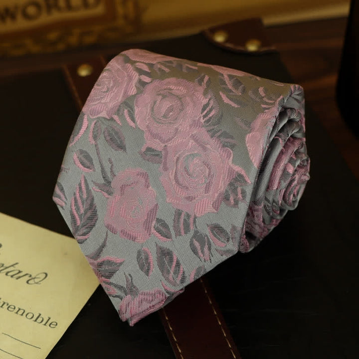 Pajarita para hombre con estampado floral de rosas en gris y rosa