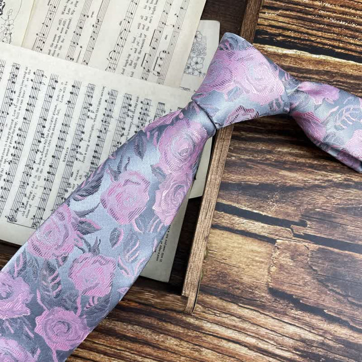 Pajarita para hombre con estampado floral de rosas en gris y rosa