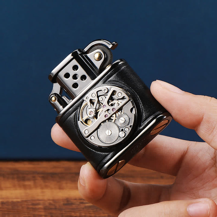 Encendedor de quesoseno mecánico Steampunk de cuero antiguo con tapa