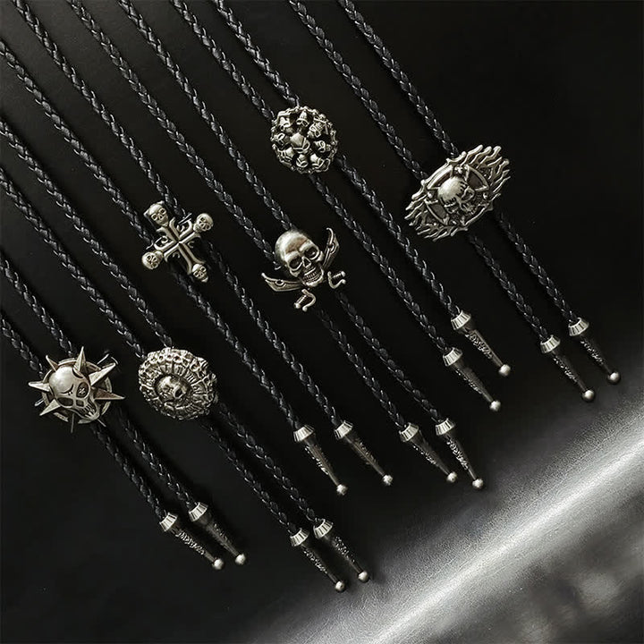 Colgante de plata con forma de calavera y lazo estilo punk