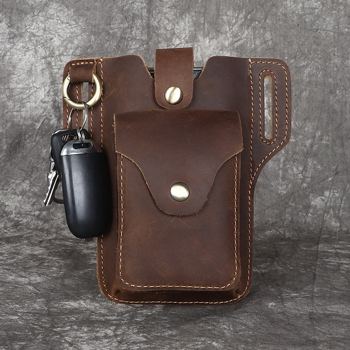 Riñonera de cuero con llavero para teléfono móvil estilo vintage
