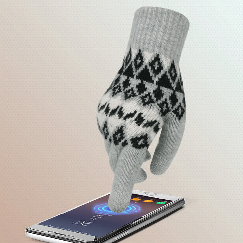 Conjunto de 3 guantes y bufanda de punto con estampado de diamantes unisex cómodos