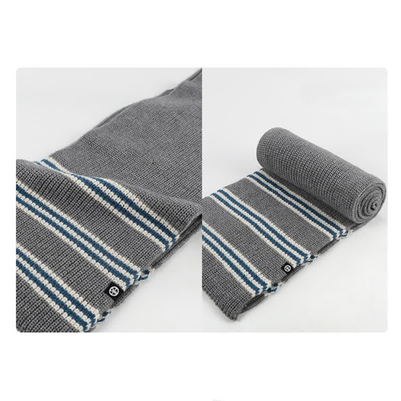 Conjunto de 3 guantes y bufanda de punto con bola de pelo y estampado de rayas unisex