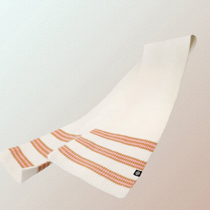 Conjunto de 3 guantes y bufanda de punto con bola de pelo y estampado de rayas unisex