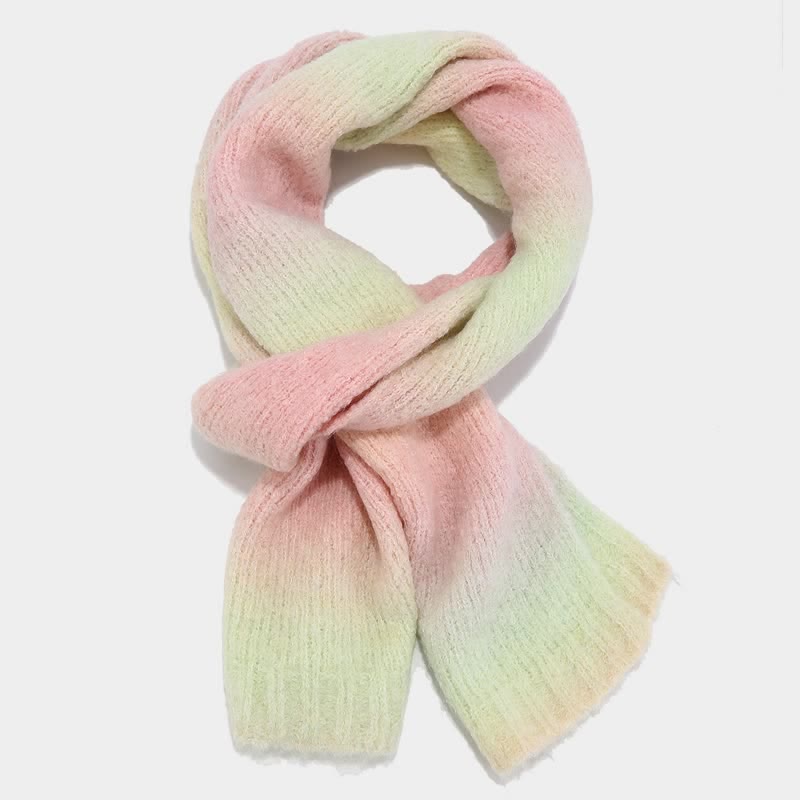 Conjunto de 3 piezas unisex de gorro, bufanda y guantes de punto con bolas de pelo teñido anudado de colores