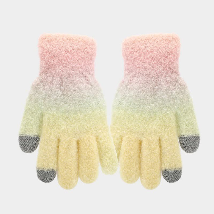 Conjunto de 3 piezas unisex de gorro, bufanda y guantes de punto con bolas de pelo teñido anudado de colores