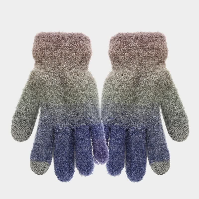 Conjunto de 3 piezas unisex de gorro, bufanda y guantes de punto con bolas de pelo teñido anudado de colores