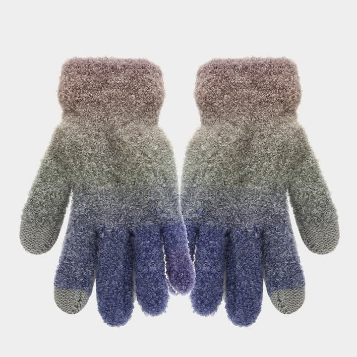 Conjunto de 3 piezas unisex de gorro, bufanda y guantes de punto con bolas de pelo teñido anudado de colores