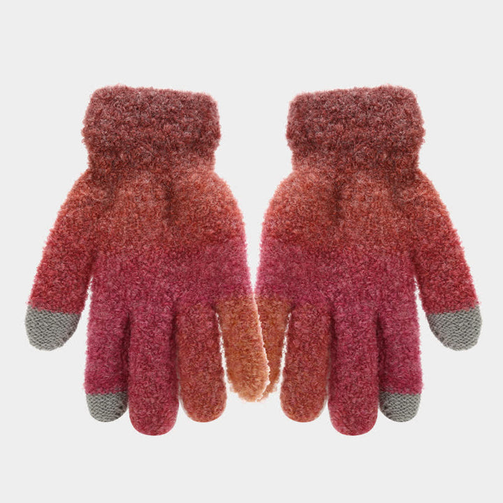 Conjunto de 3 piezas unisex de gorro, bufanda y guantes de punto con bolas de pelo teñido anudado de colores