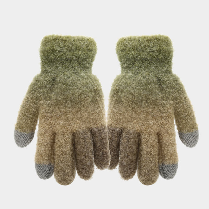 Conjunto de 3 piezas unisex de gorro, bufanda y guantes de punto con bolas de pelo teñido anudado de colores