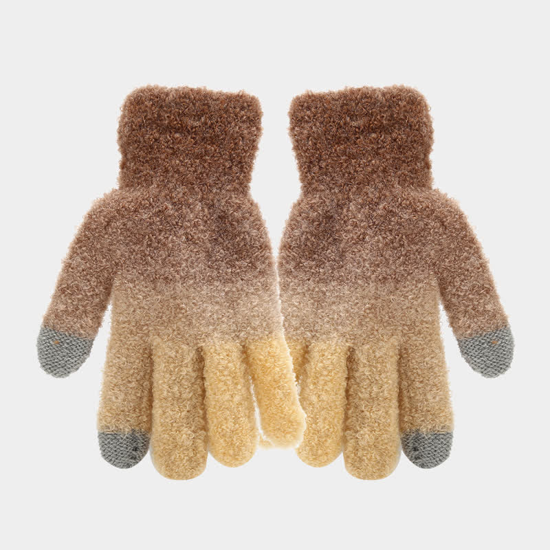 Conjunto de 3 piezas unisex de gorro, bufanda y guantes de punto con bolas de pelo teñido anudado de colores