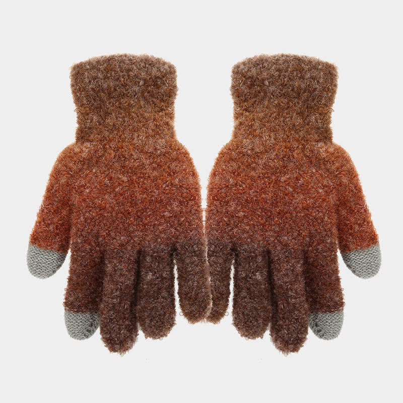 Conjunto de 3 piezas unisex de gorro, bufanda y guantes de punto con bolas de pelo teñido anudado de colores