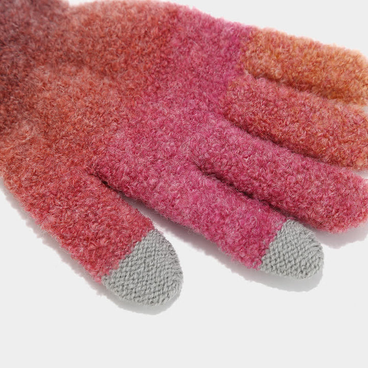 Conjunto de 3 piezas unisex de gorro, bufanda y guantes de punto con bolas de pelo teñido anudado de colores