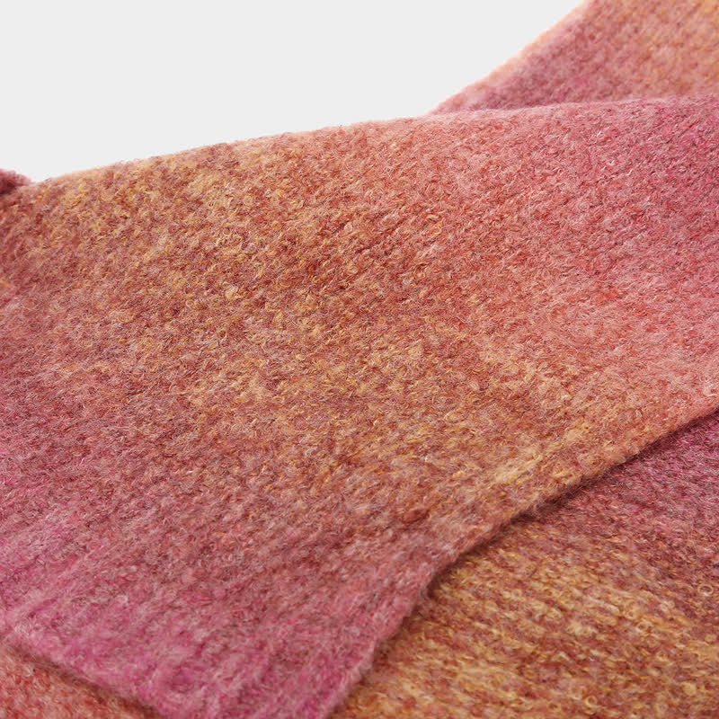 Conjunto de 3 piezas unisex de gorro, bufanda y guantes de punto con bolas de pelo teñido anudado de colores