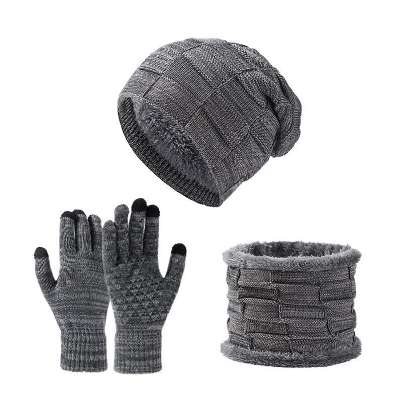 Conjunto de 3 guantes y polainas para el cuello de punto cuadrado de dos tonos unisex
